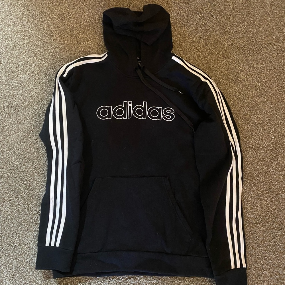 Adidas Men Black Hoodie Medium Essential 3 Stripe